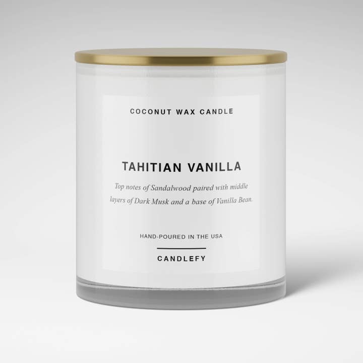 Candlefy – wholesale Burkljus – Tahitisk vaniljljus · Vit behållare · Kokosvax · 10 oz1