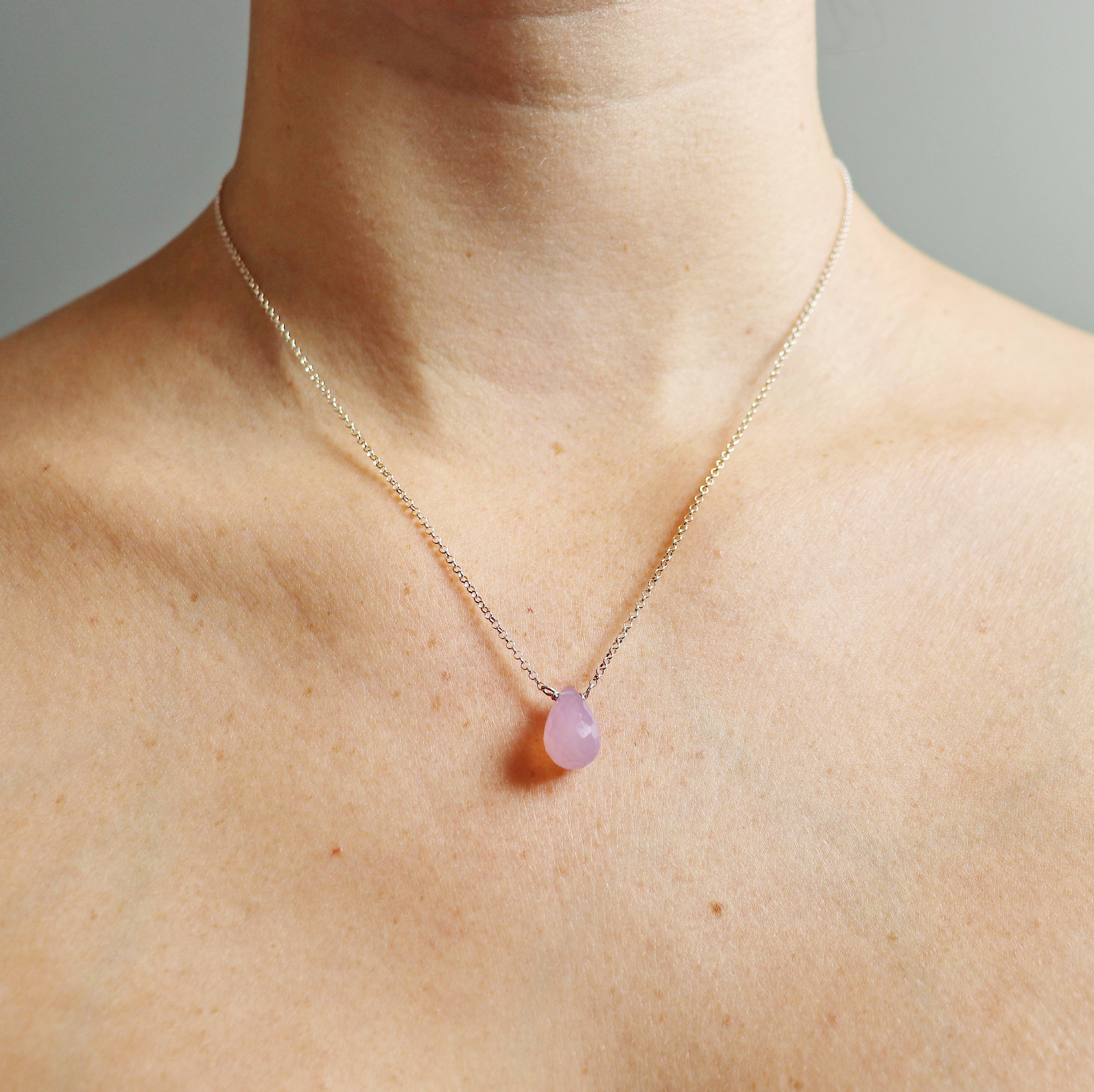 Third & Co. Studio - Wholesale Pendant/Charm Necklace - Faceted Rose Quartz Teardrop Necklace3