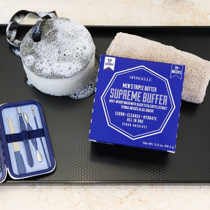Spongellé - Wholesale Bath Pouf/Sponge - 20+ Men’s Supreme Buffer w/ Black Scrubber (Cedar Absolute)