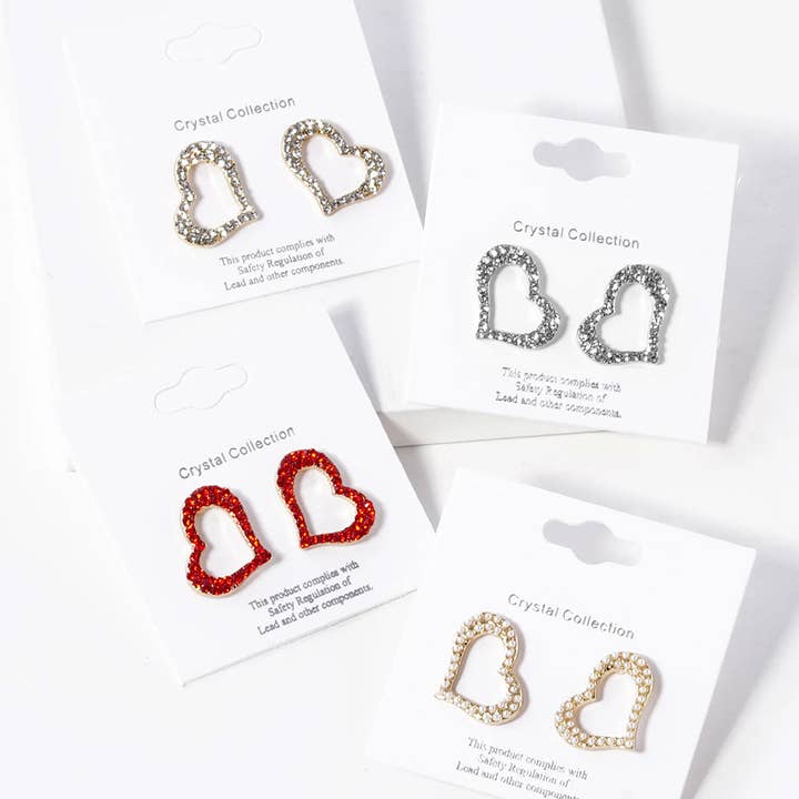 Crystal Heart Cut out Stud Earrings for wholesale by Sensibling Corp.