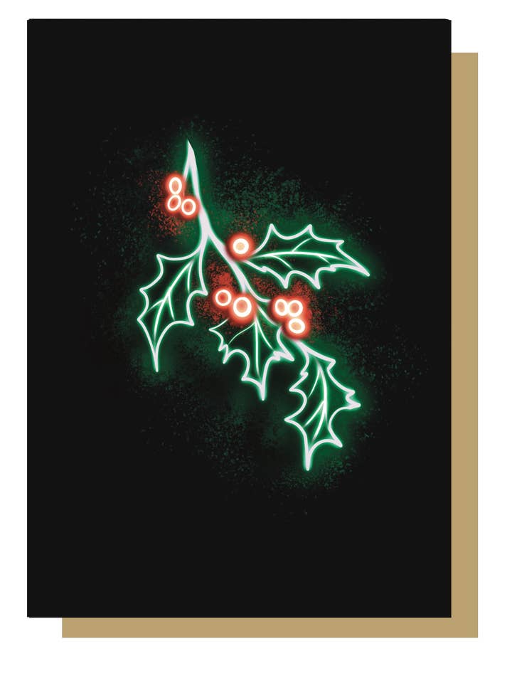 Holly Neon Christmas Card for wholesale by Wayward