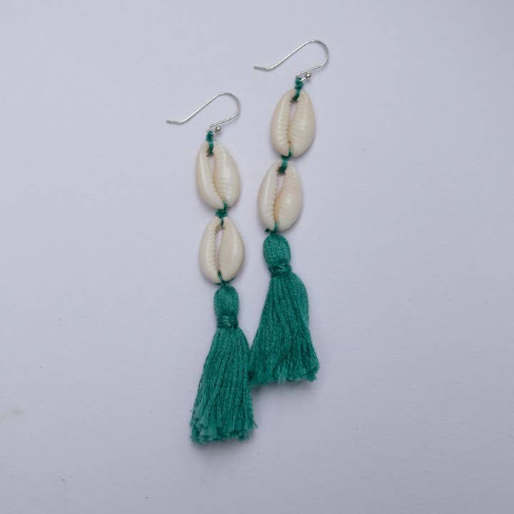 Indigo Moon Jewels - Wholesale Tassel Earrings - Calypso Double Cowrie Tassel Earrings