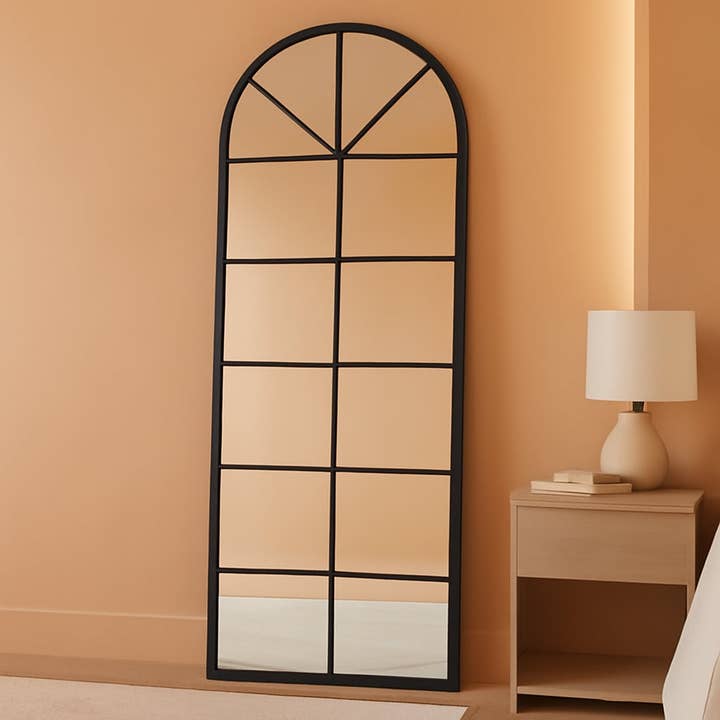 65 By 22 Inch Arched Window Pane Floor Wall Mount Mirror for wholesale by ShipItFurniture