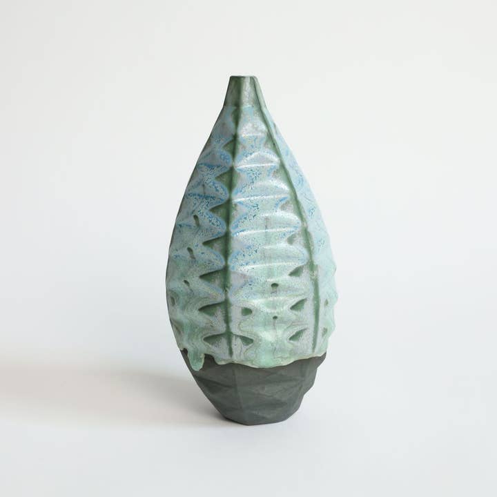 Patterned Vessels Medium Bottle Lime Moondust for wholesale by By Alejandra Design