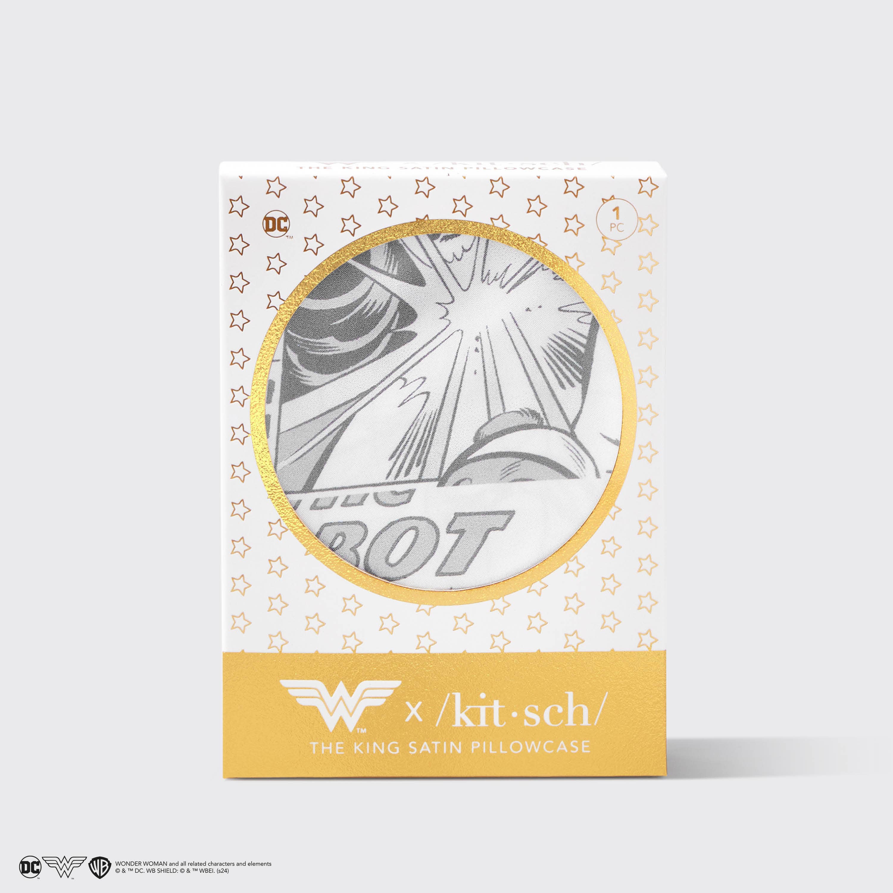 KITSCH - Wholesale Silk/Microfiber Haircare - Wonder Woman x kitsch King Satin Pillowcase- Comic Print2