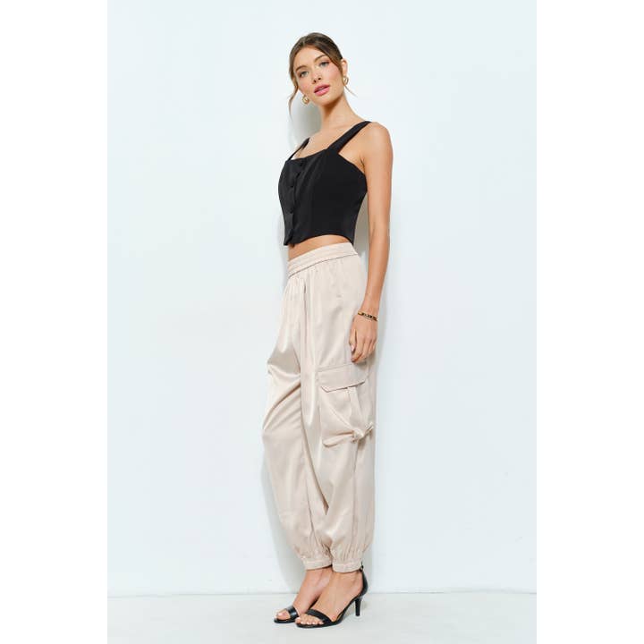 INA - Wholesale Pants - Women's - Satin Utility Cargo Jogger Pants5
