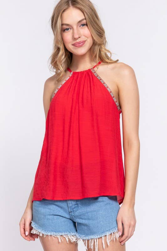 Active Basic | Active USA - Vente Chemisier – femme - Top en gaze flammé à col nu avec bande Cluny Tape1