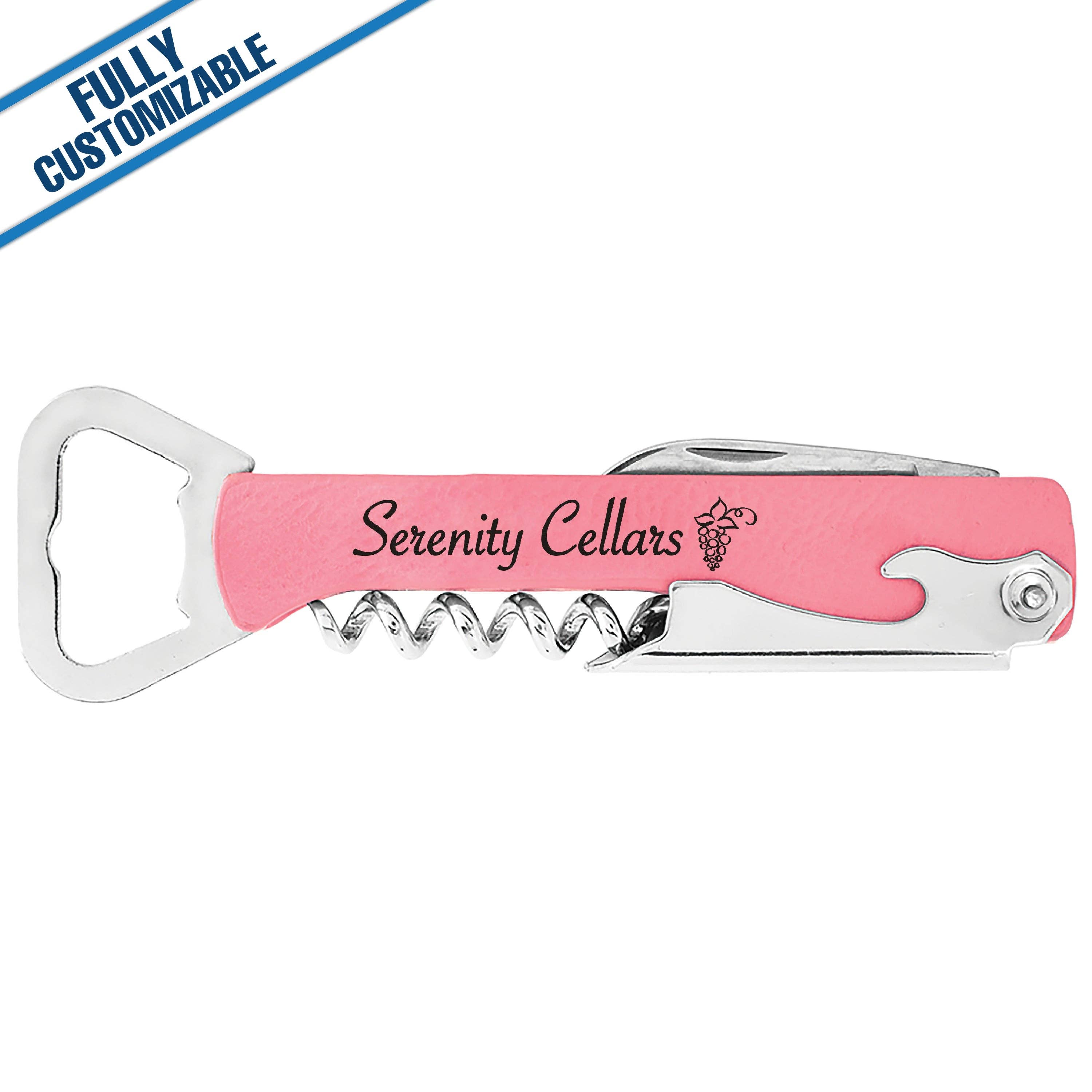 GiftWorksPlus - Vente Ouvre-bouteille/tire-bouchon - Ouvre-bouteille/ouvre-bouteille en similicuir gravé - Entièrement personnalisable6