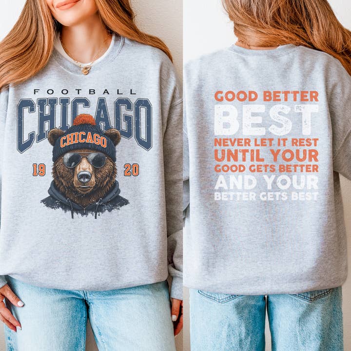 Camisola de Gola Redonda Chicago Football Bear – Bom Melhor Ótimo por atacado de Hey Jude Graphic Tees
