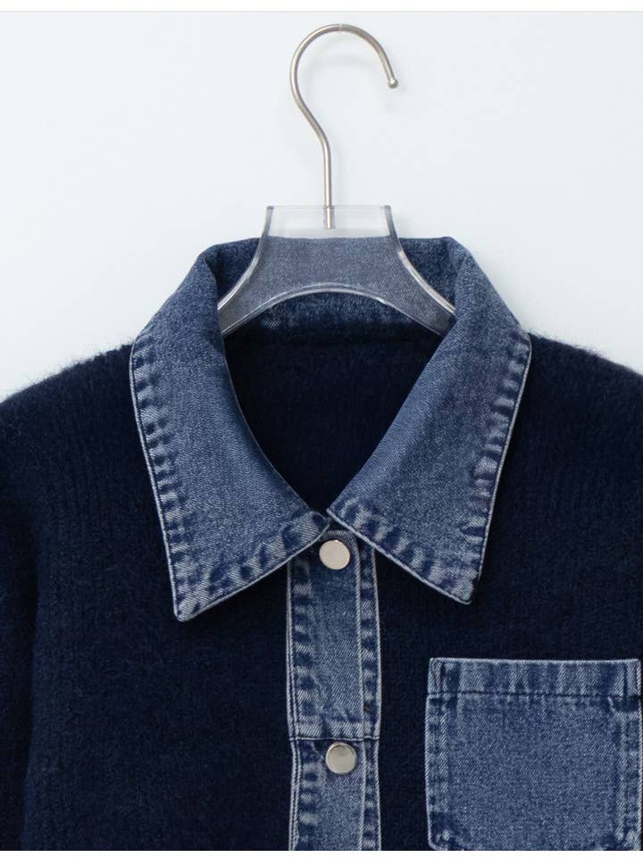 Little Light - Wholesale Jacket - Women's - Denim Layered Pocket Knit Jacket23