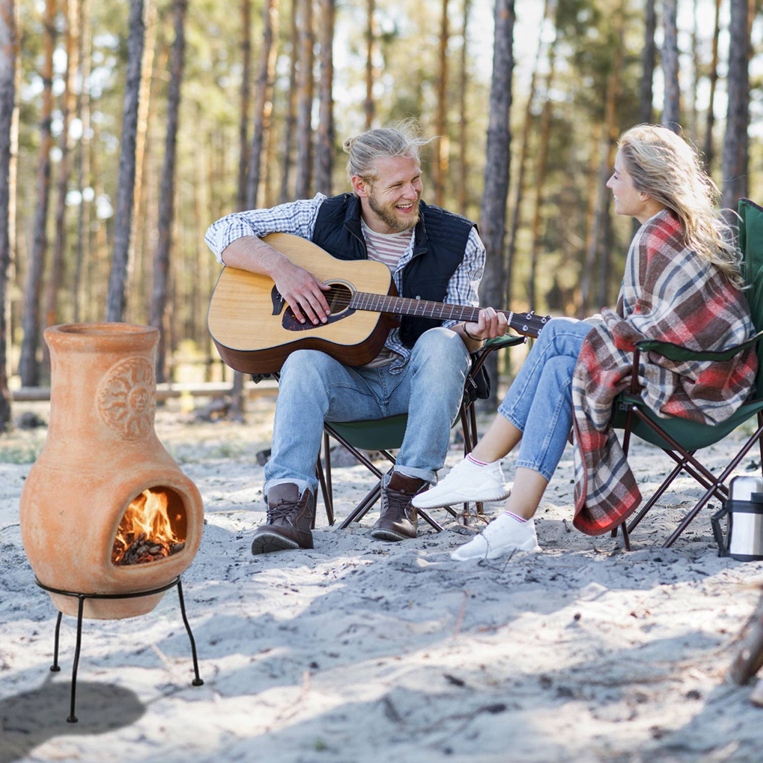 Quickway Imports - Wholesale Fire Pit - Outdoor Clay Chiminea Sun Design Charcoal Burning Fire Pit7