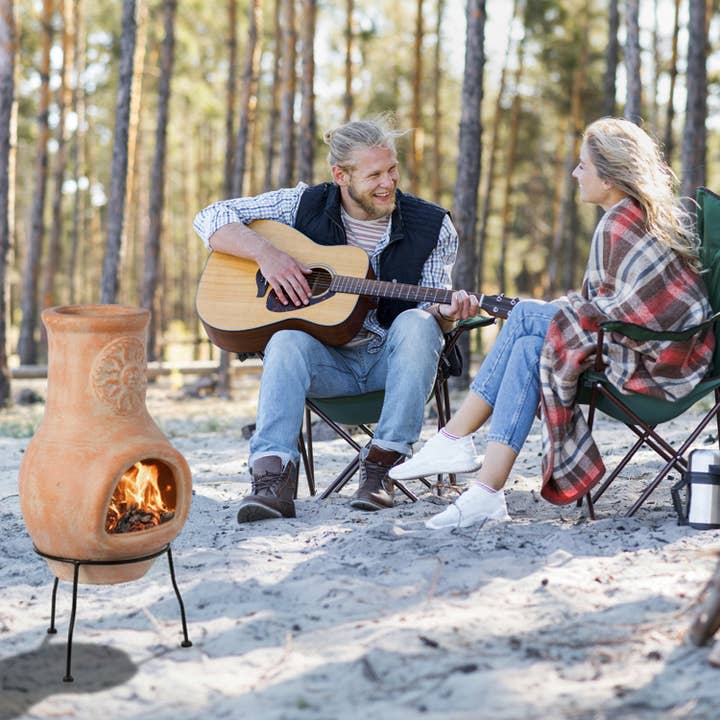 Quickway Imports - Wholesale Fire Pit - Outdoor Clay Chiminea Sun Design Charcoal Burning Fire Pit7