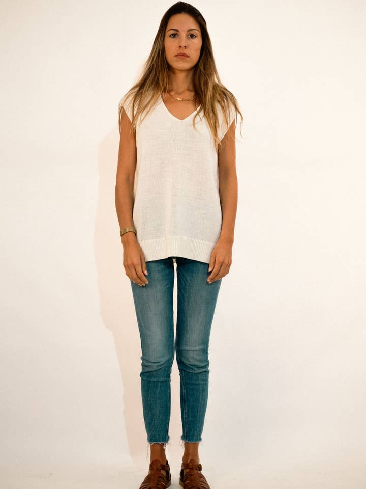 Top en tricot de coton - Blanc pour la vente par ARMAZÉM DAS MALHAS