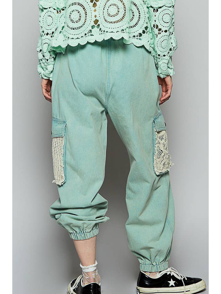 Pol Clothing - Wholesale Pants - Women's - Vintage Wash Crochet Patches Distress Jogger Pants SALE7