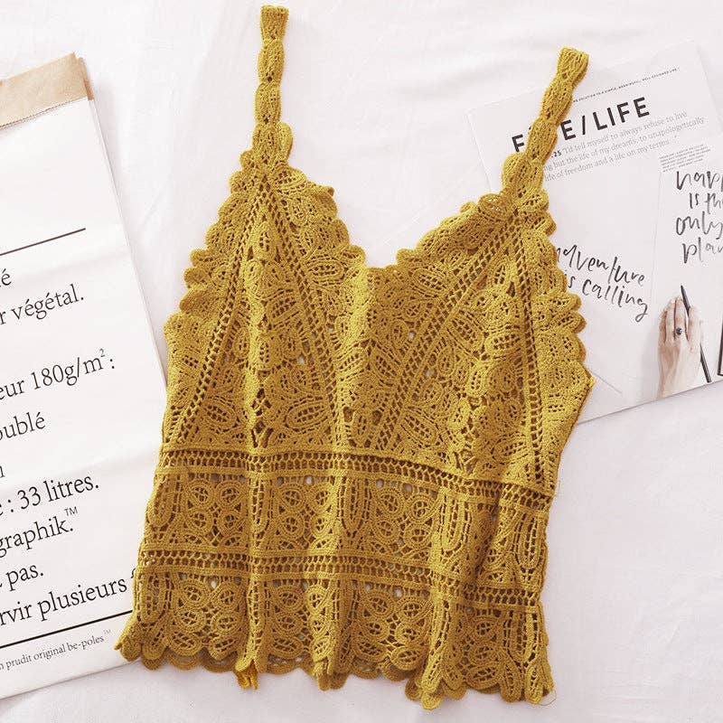 Funkyrel® Atzbranding Limited - Wholesale Camisole - Women's - Solid Color Crochet Lace Hollow Camisole Top2