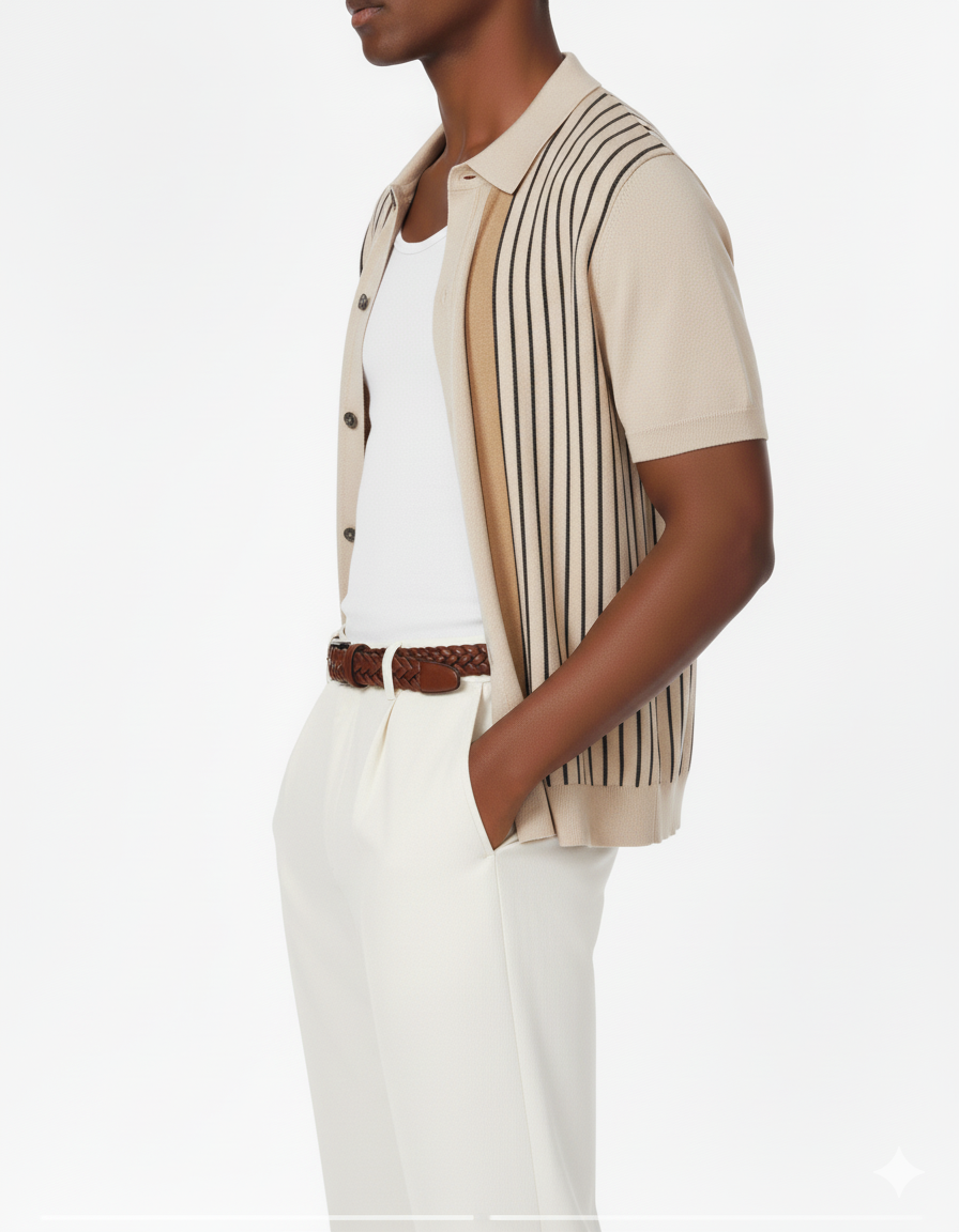 HB BEIGE Men's Textured Polo Shirt for wholesale on Faire1