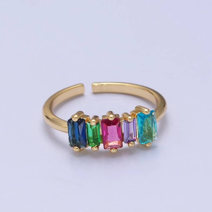 Anillo Minimalista de Baguette Colorido Relleno de Oro de 14K, Joyería Minimalista de Oro O-2123 para venta al por mayor de Aim Eternal