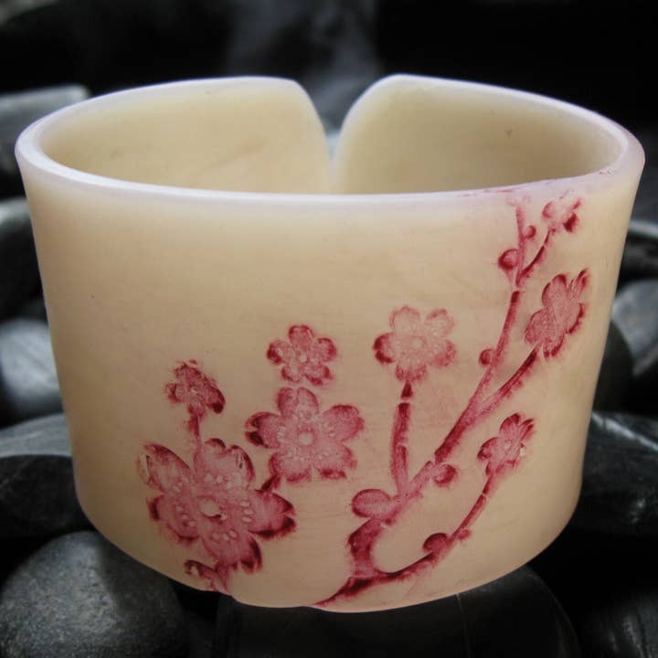 Tea House Designs – Engroshandel Manchetarmbånd – Rose Quartz Pink Cuff armbånd, asiatiske blomster blomster