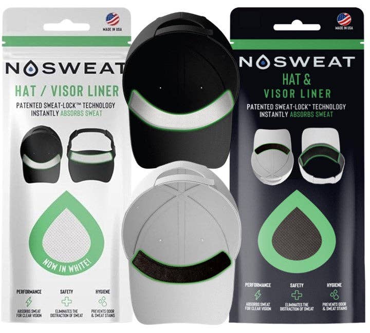 NoSweat - Wholesale Sports Headband - Unisex - White & Black Sweat Liners - Patented SweatLock™3
