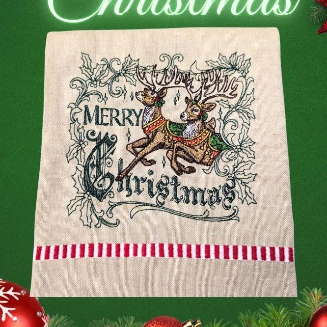 Serviettes de Noël festives avec cerfs pour la vente par Sheryl's Stitchery Niche