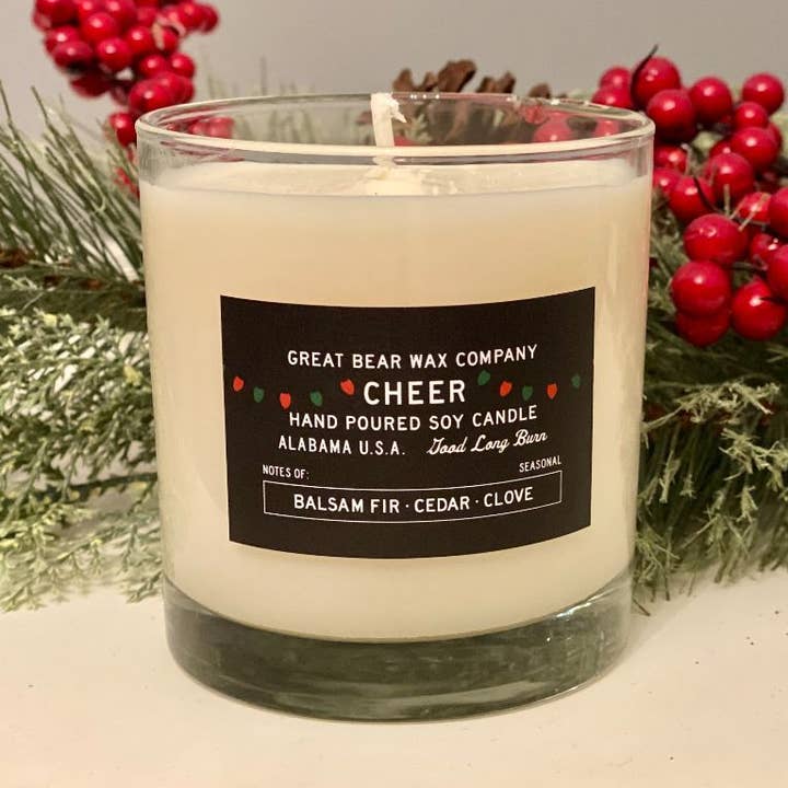 Cheer Holiday Candle 11 oz for wholesale by Great Bear Wax Co.