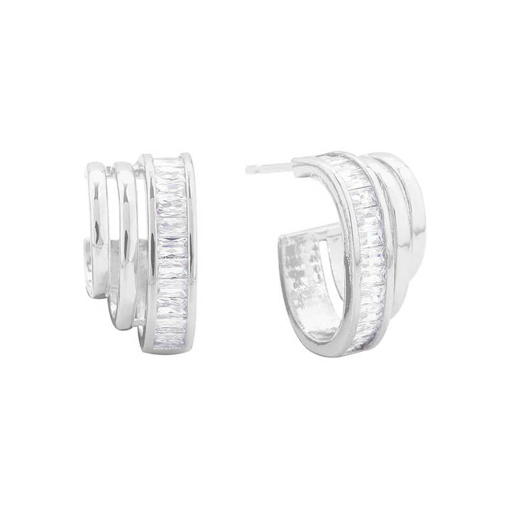 Sensibling Corp. - Wholesale Hoop Earrings - White Gold Dipped CZ Stone Trio Mini Hoop Earrings