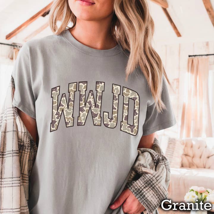 Shoppe SHC - Wholesale T-shirt (graphic) – women's - WWJD Camo Christian Graphic Shirt | Comfort Color 1