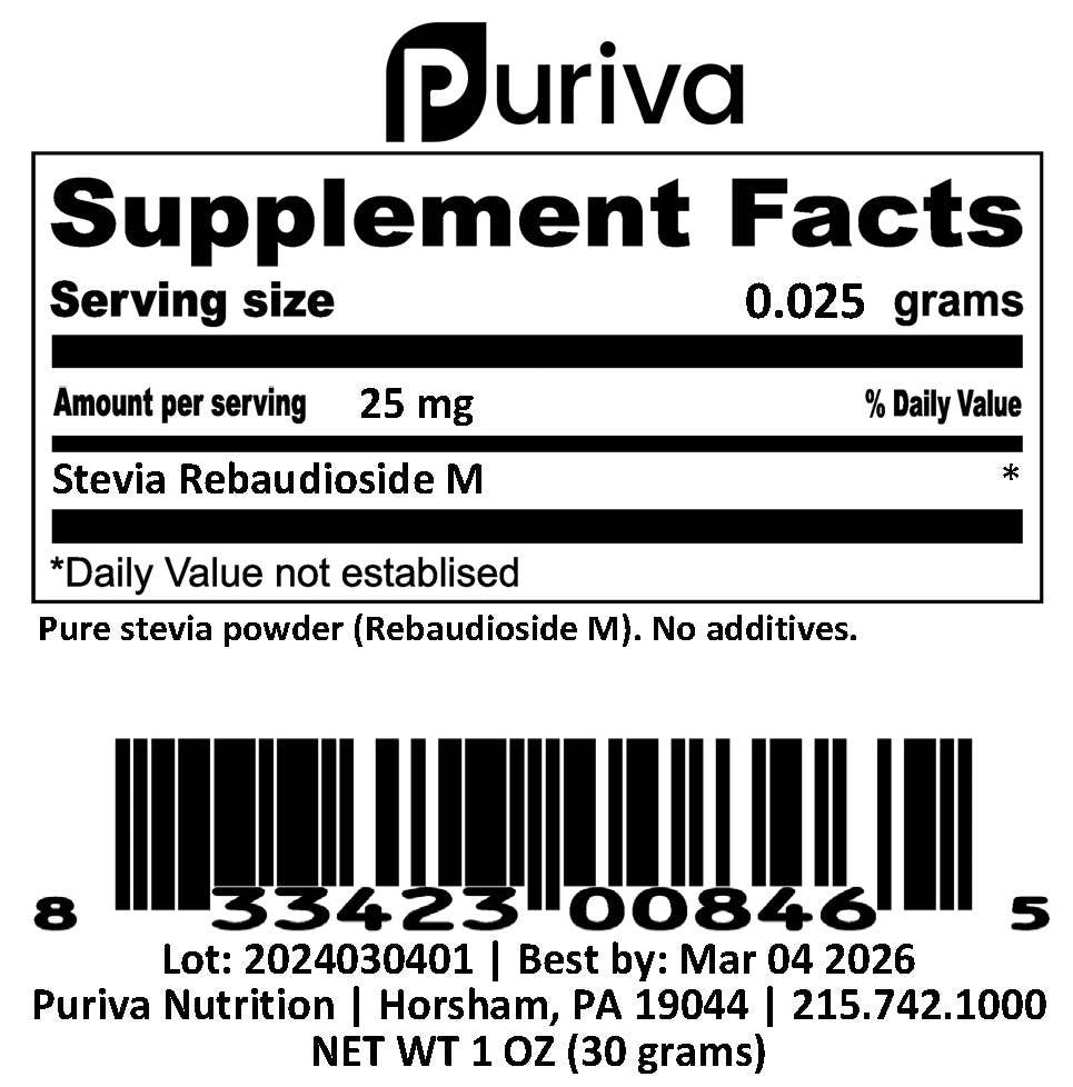 Puriva Nutrition - Wholesale Sugar/Sweetener - Stevia powder, Reb-M (Reb M | Rebaudioside M), 1 ounce | 1,000 servings, Puriva Nutrition1