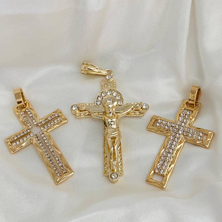 Gold Cross Charm, Large Jesus Cross Charm, Cross Pendant, 18k Gold Filled Cross Pendant, Cubic Zirconia Cross, Statement Crucifix Charm for wholesale by Housegoldjewelry