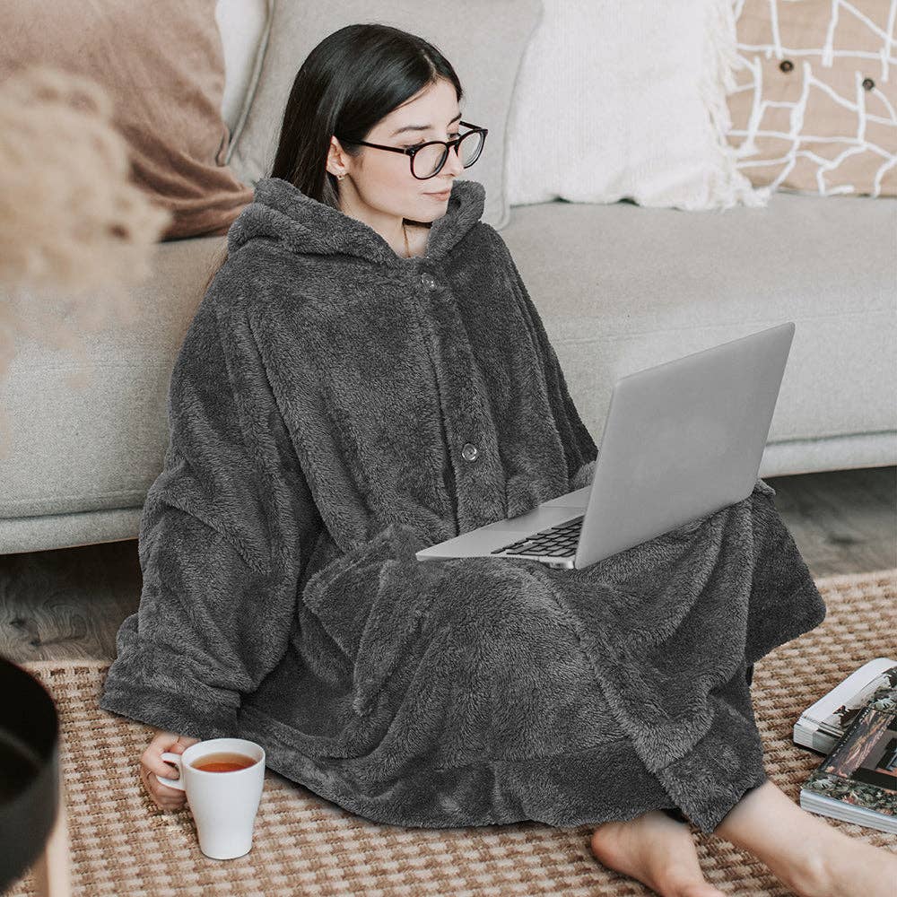 Pavilia - Wholesale Poncho - Women's - Angel Wrap Hoodie Sherpa Fluffy Poncho Blanket24