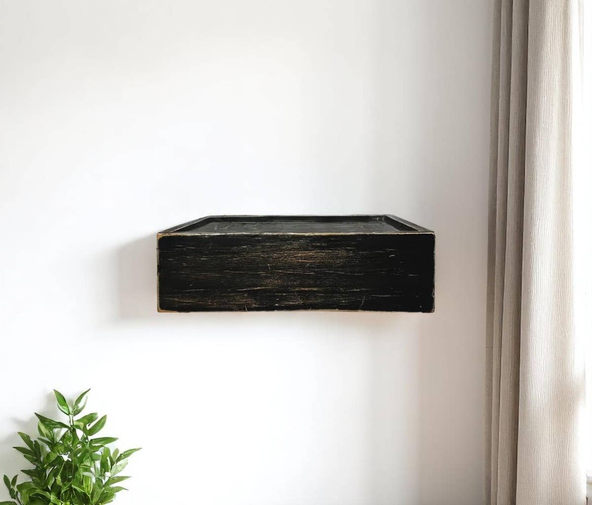 HomeRoots - Wholesale Wall Mounted Shelf - 10" Black Distressed Wall Mounted Floating Shelf With LED0