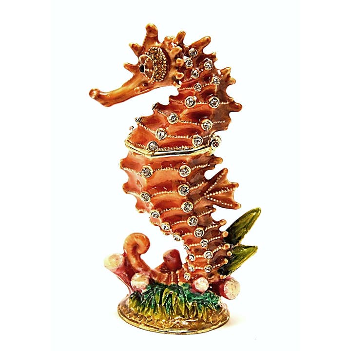 Ciel Collectables - Venta al por mayor Joyero/organizador de joyas - Caja de baratijas con forma de caballito de mar marrón. Cristales Swarovski engastados a mano