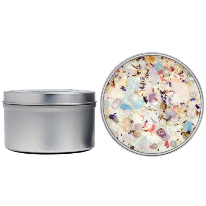 New Moon Beginnings - Wholesale Jar/Filled Candle - Unicorn Dreams Candle - Soy Candles Flower & Crystal Candles