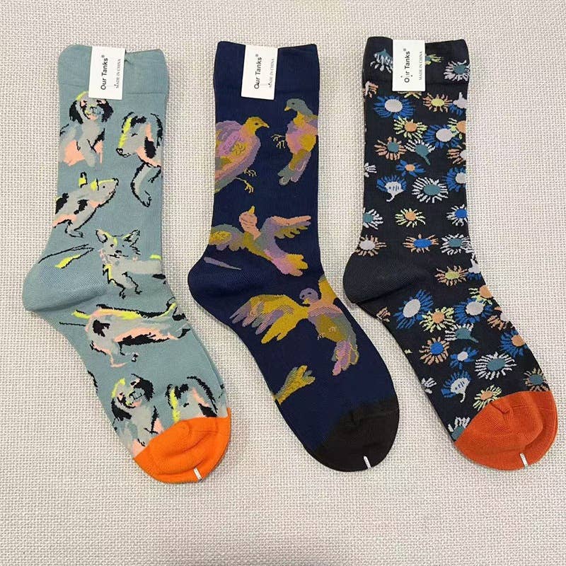 Tourtiwi – Meias - Unissexo por atacado – Meias com padrão de pintura a óleo assimétrico8