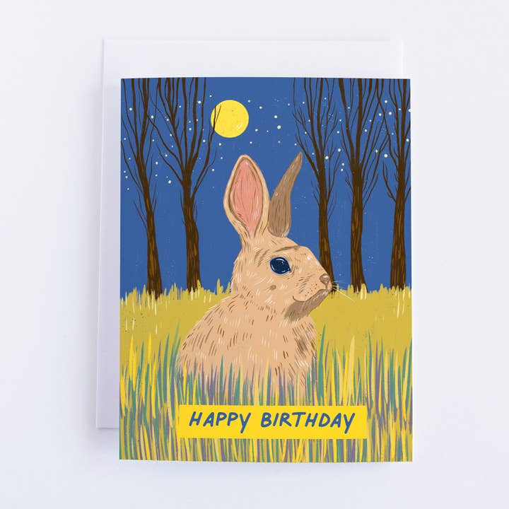 Field Rabbit Happy Birthday Greeting Card for wholesale by Heirloom Design Co.