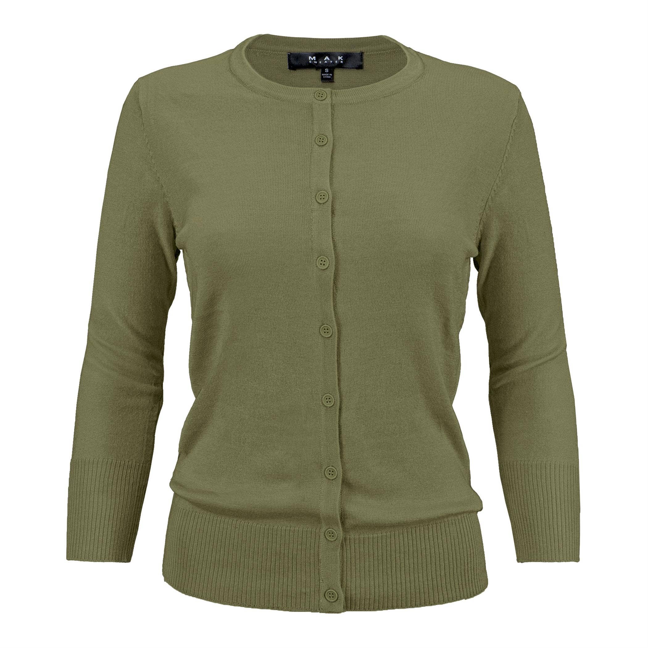 Mak - Wholesale Cardigan - Women's - 3/4 Sleeve Crewneck Plus Size Knit Cardigan Sweater CO079PL46