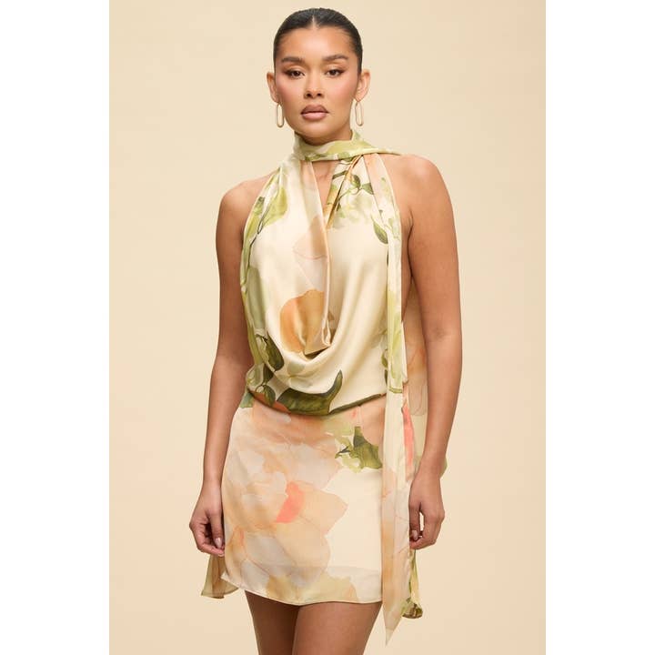 FLORAL COWL MINI DRESS for wholesale by Luxxel