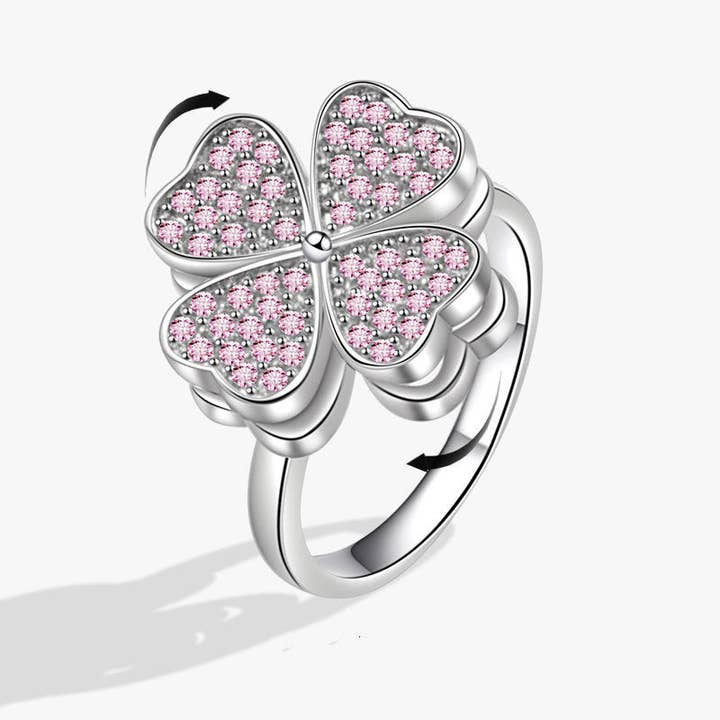 Perimade & Co. LLC - Wholesale Ring met meerdere stenen - Roze viervleugelige fidget-spinnerring met vier blaadjes in massief koper4