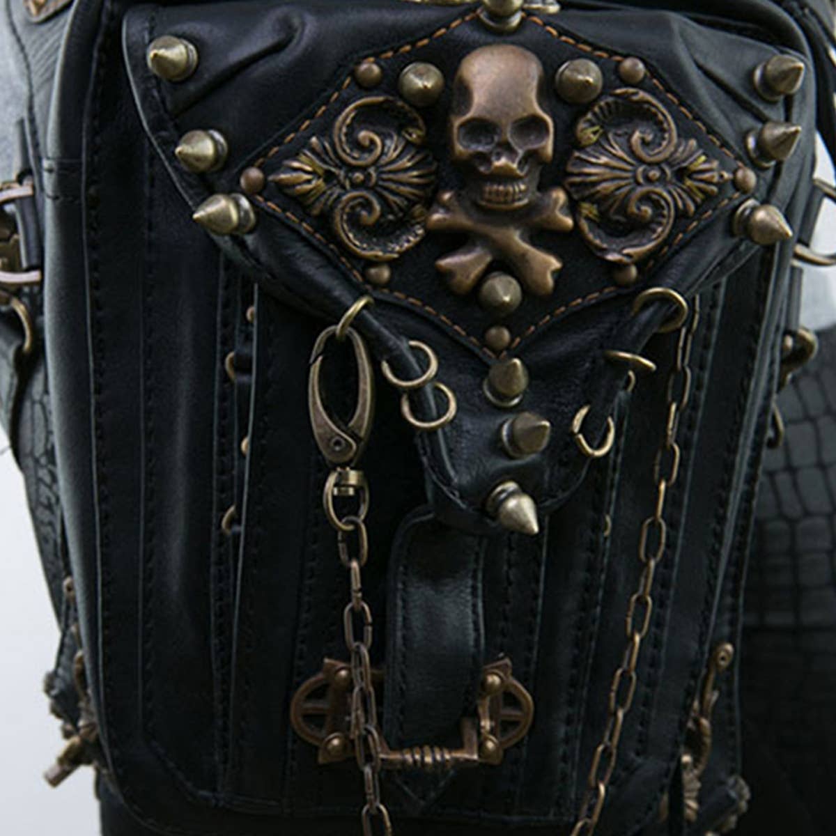 Black ROCK LEATHER RETRO PUNK PURSE SHOULDER BAG_CWAB0630 for wholesale on Faire2