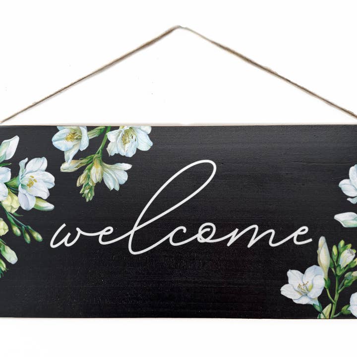 Welcome with floral Door Hangs for wholesale by Second Nature by Hand