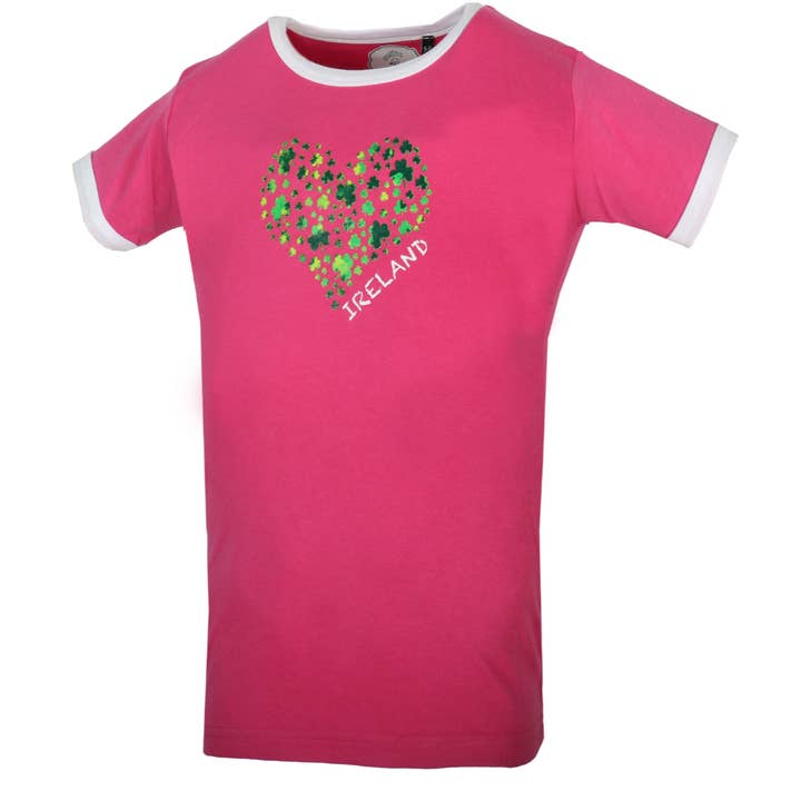 Kids Shamrock Heart T-Shirt - Pink Retro Style for wholesale by Dublin Gift Company