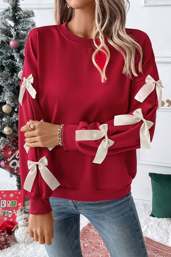 Rouge Sweatshirt de Noël rouge Bowknot BFZY1246 en vente sur Faire1