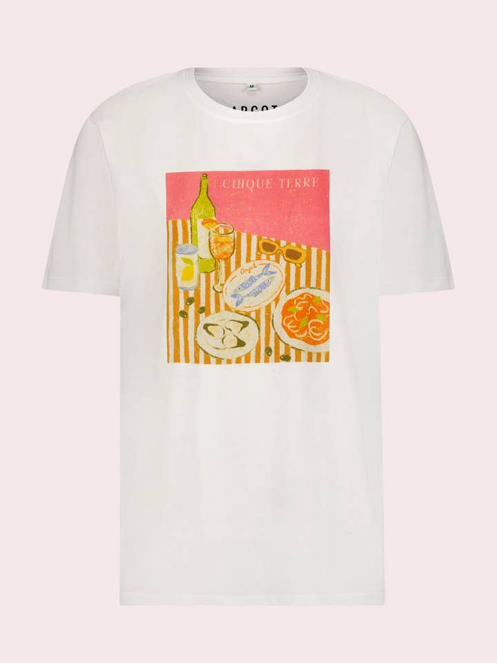Cinque Terre Novelty Tee for wholesale by Argot Swim