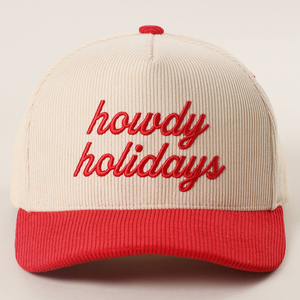 Fashion City - Wholesale Truckerpet - Dames - Howdy Holidays 3D Tekst Borduurwerk Corduroy Hoed4