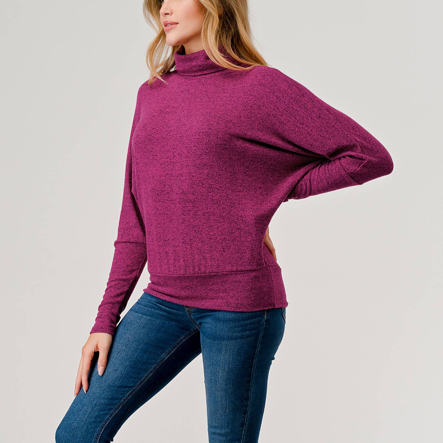 Heimious - Vente Haut en maille – femme - Haut en tricot brossé à manches longues et col roulé, T5347