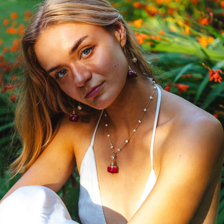 Real flowers Classic style wave ear wire rose earrings for wholesale by NatureAmbient