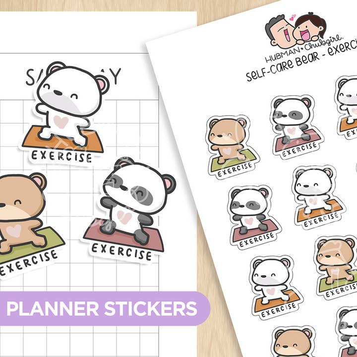 Self-Care Bear - Exercise Planner Stickers for wholesale by hubmanchubgirl.