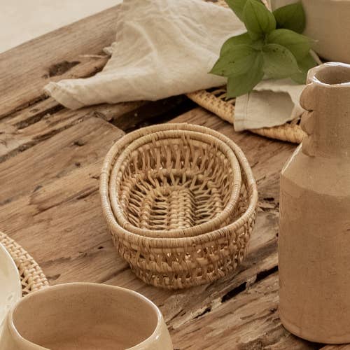 Village Thrive - Vendita all'ingrosso Cestini - Set cesto ovale in rattan2
