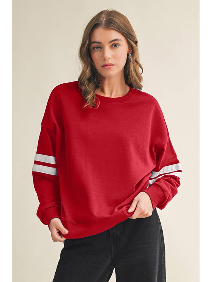 Aapparella - Wholesale Shirt - Women's - Striped Detail Drop Shoulder Oversized Sweatshirt | S-XL35