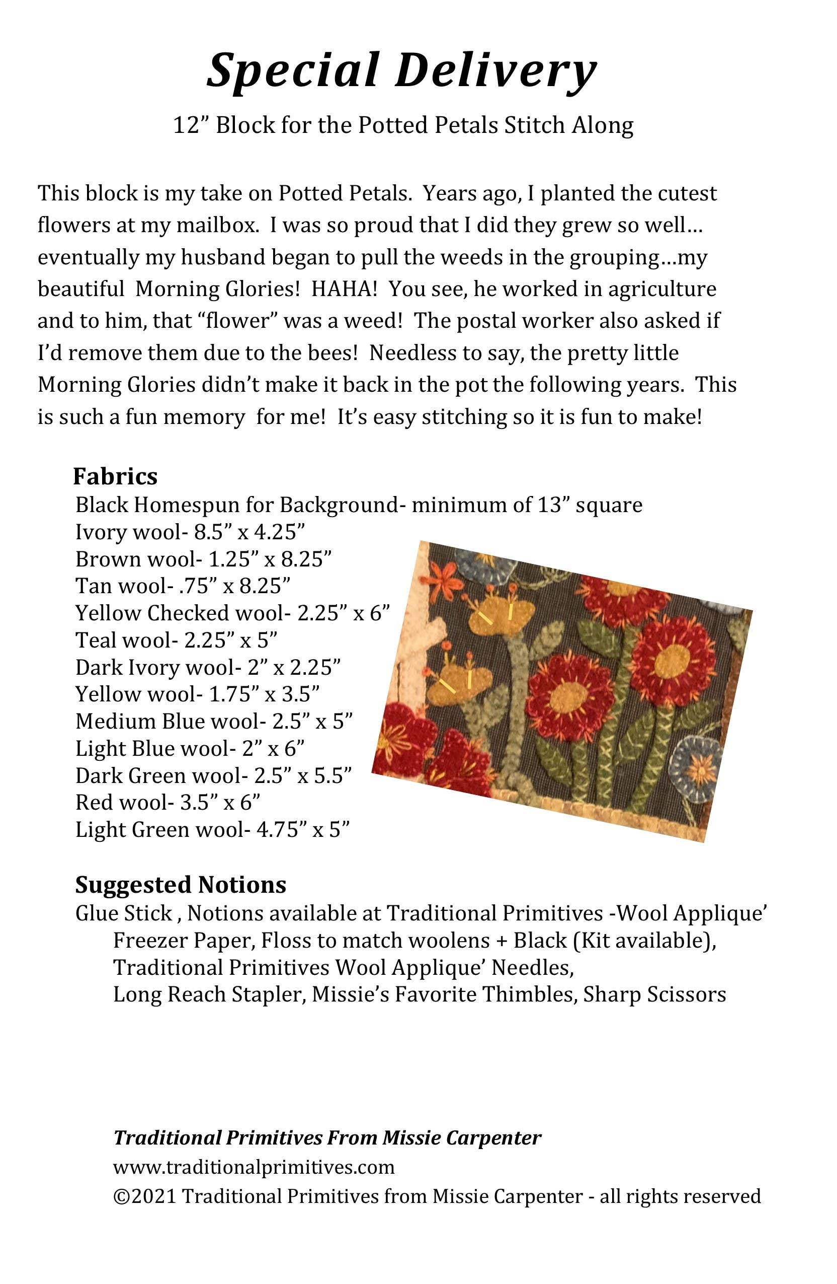 Traditional Primitives - Wholesale Craft Sewing Kit - Special Delivery Block Wool Applique Pattern1